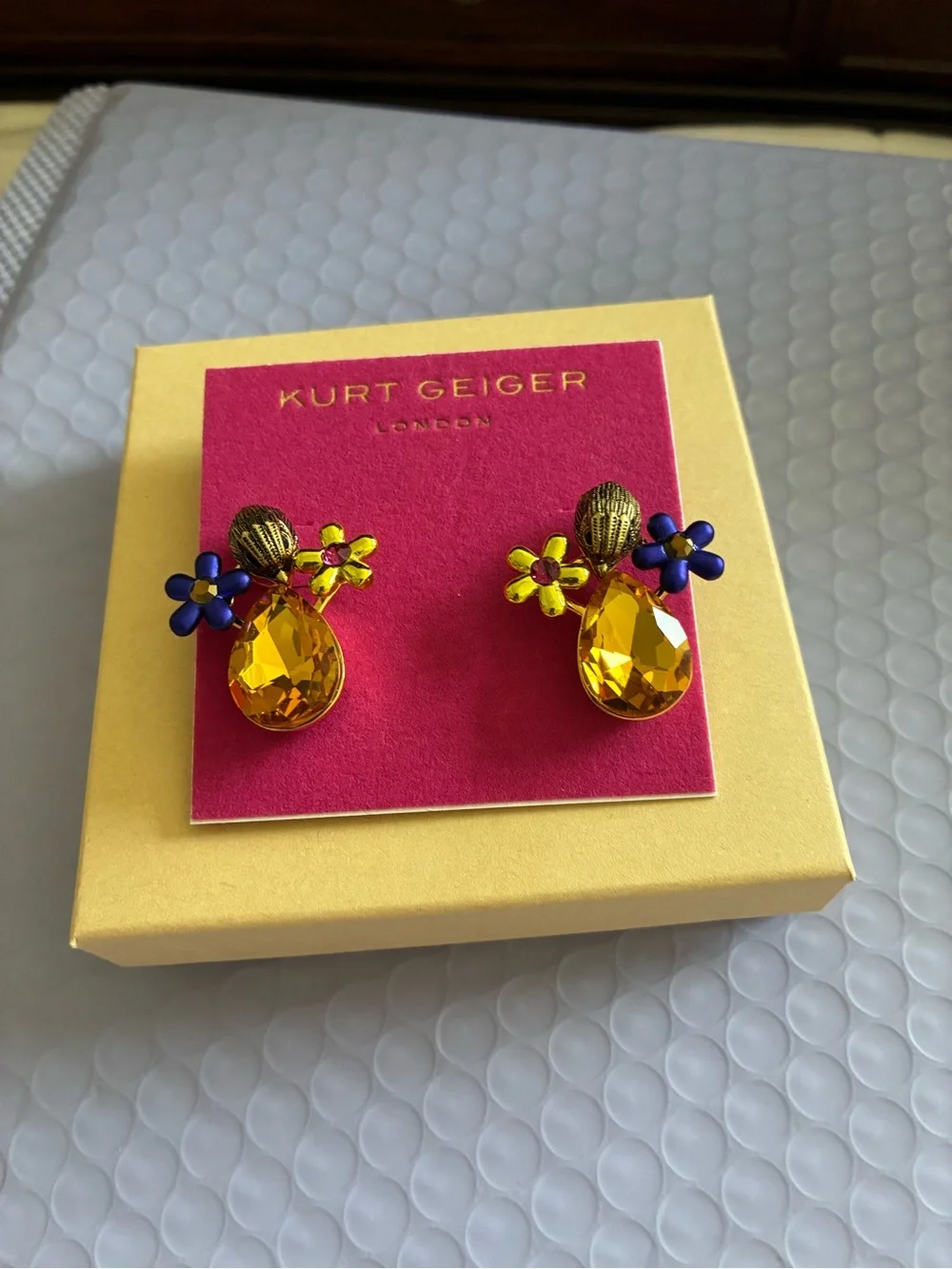 Kurt Geiger Kids Yellow Gem & Blue Flower Earrings